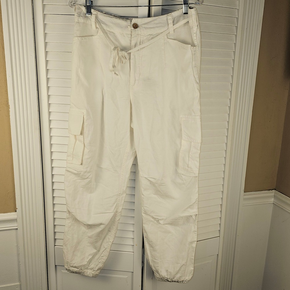 NWOT Sundance Womens White Linen Blend‎ Cargo Pants 8
